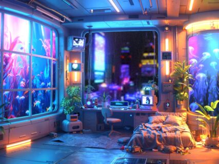 Cyber Chill Room｜近未来サイバールーム背景ループ素材