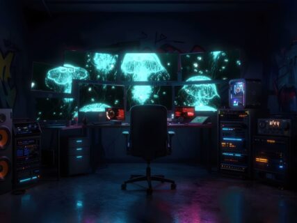 動く背景イラスト「フューチャリスティック・マイPCルーム・３種セット」をBOOTHに追加しました。